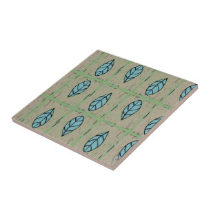 Azulejo De Cerâmica Folhas botânicas elegantes em aquarela verde