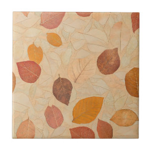 Azulejo De Cerâmica Folhas Caídas Vintage Secas Dourado Laranja Vermel
