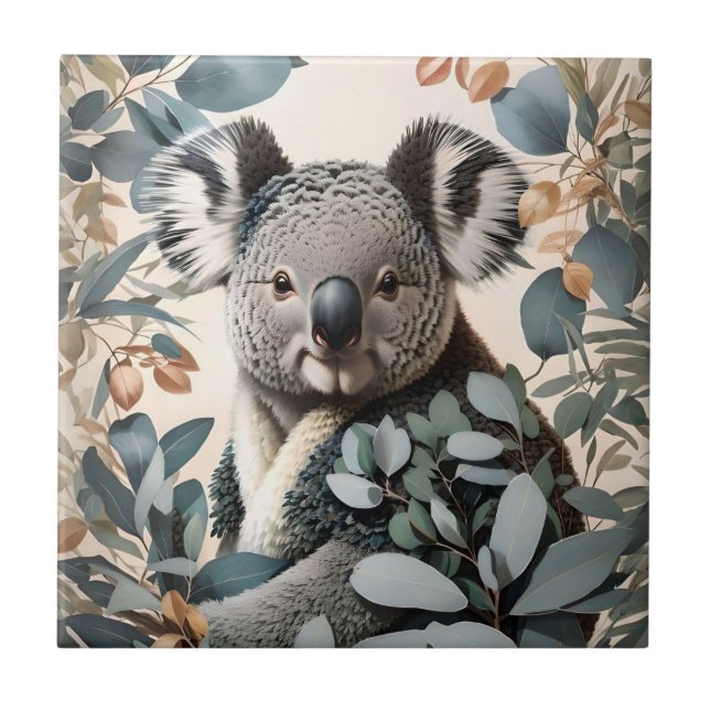 Azulejo De Cerâmica Folhas Cute Koala Eucalyptus (Frente)