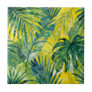 Azulejo De Cerâmica Folhas da Selva de Palmeira Tropical Monstera