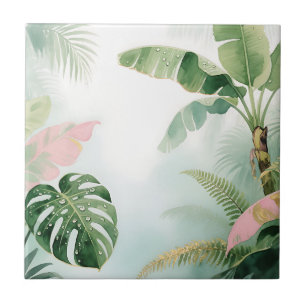 Azulejo De Cerâmica Folhas da Selva Tropical Aquarela