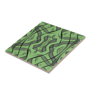 Azulejo De Cerâmica Folhas De Abstrato Pretas E Espelhadas De Cinza