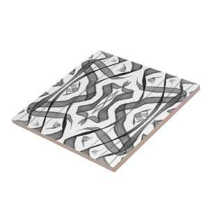 Azulejo De Cerâmica Folhas De Abstrato Pretas E Espelhadas De Cinza