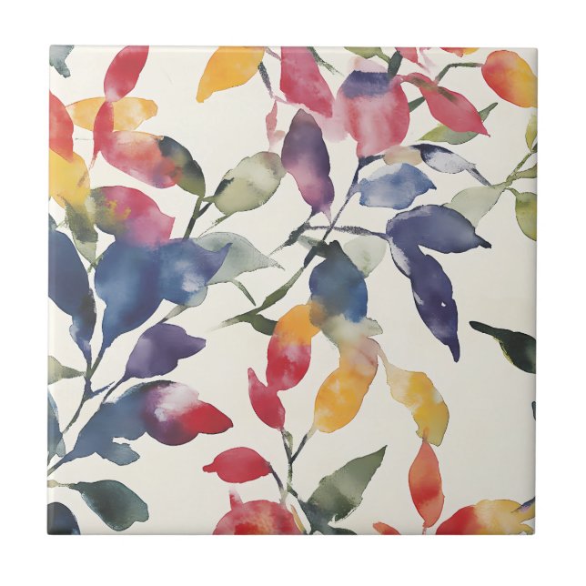 Azulejo De Cerâmica Folhas de Aquarela (Frente)