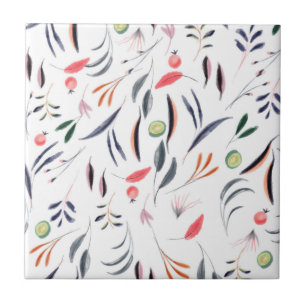 Azulejo De Cerâmica Folhas de Aquarela Clara e Padrão de Berries