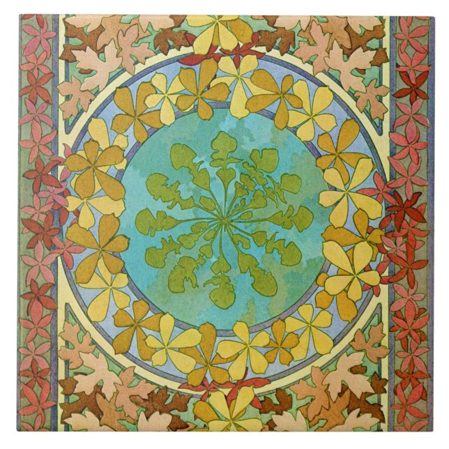 Azulejo De Cerâmica Folhas de Art Nouveau Style, Mucha (Frente)