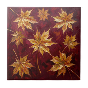 Azulejo De Cerâmica Folhas de Bordo Douradas Pintura de Outono