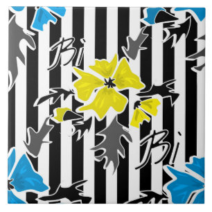 Azulejo De Cerâmica Folhas de cinza de flores azuis florais sem costur