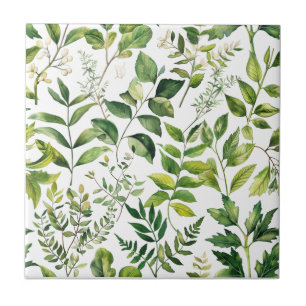 Azulejo De Cerâmica Folhas de cor aquosa de verde botânico