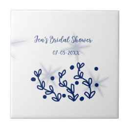 Azulejo De Cerâmica Folhas de estrelas azuis luxuoso chá de noiva real