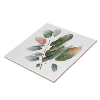Azulejo De Cerâmica Folhas de Eucalyptus com Aquarela