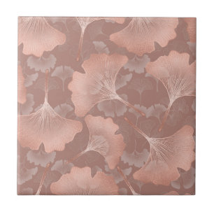 Azulejo De Cerâmica Folhas de Ginkgo Beijo Romântico Botânico Dourado