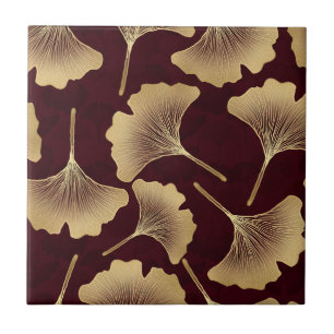 Azulejo De Cerâmica Folhas de Ginkgo Douradas em Elegante Botânica Ver