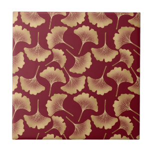 Azulejo De Cerâmica Folhas de Ginkgo Douradas em Elegante Botânica Ver