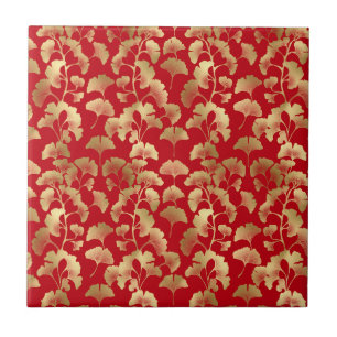Azulejo De Cerâmica Folhas de Ginkgo Douradas em Elegante Botânica Ver