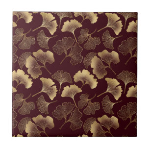 Azulejo De Cerâmica Folhas de Ginkgo Douradas em Elegante Botânica Ver