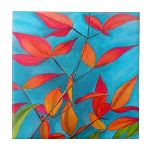 Azulejo De Cerâmica Folhas de laranja Arte original do outono
