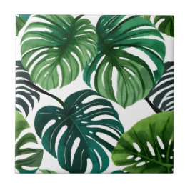 Azulejo De Cerâmica Folhas de Monstera Aquarela Arte Botânica Moderna