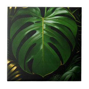 Azulejo De Cerâmica Folhas de Monstera Dourado Glamour da Selva