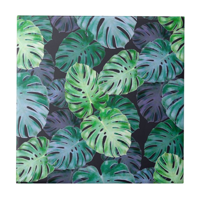 Azulejo De Cerâmica Folhas de Monstera Tropicais (Frente)