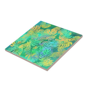 Azulejo De Cerâmica Folhas de Monstera Tropical - Exótica