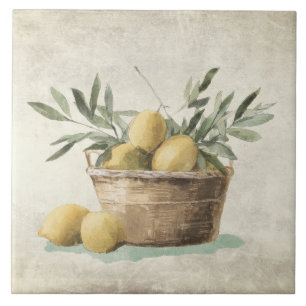 Azulejo De Cerâmica Folhas de Oliveira Mediterrâneo Limões Rústico