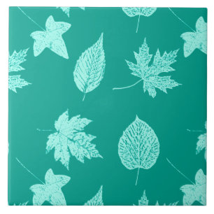 Azulejo De Cerâmica Folhas de outono - aqua e turquesa