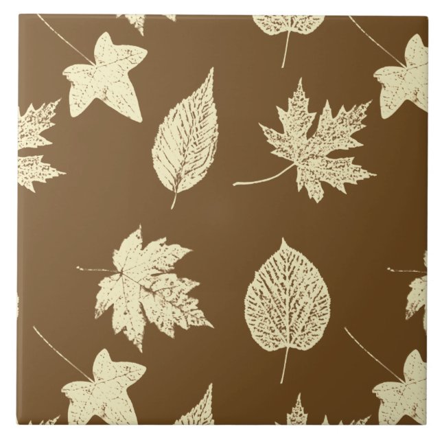 Azulejo De Cerâmica Folhas de outono - bege e chocolate (Frente)