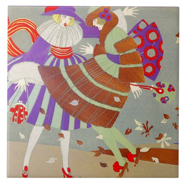 AZULEJO DE CERÂMICA  FOLHAS DE OUTONO E VENTO / DESIGNER DE MODA (Frente)