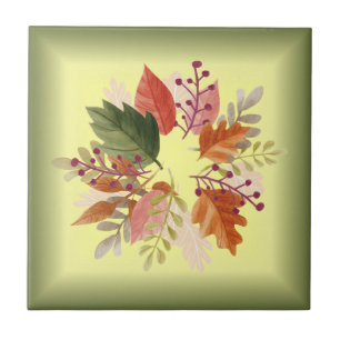 Azulejo De Cerâmica Folhas de Outono ~ Vermelho e Dourado ~ Acentos de