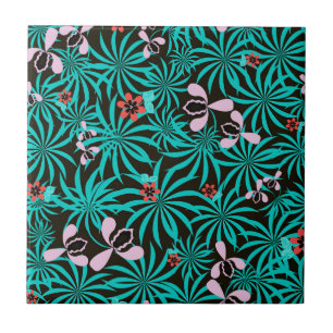 Azulejo De Cerâmica Folhas de palma da selva tropical flores de orquí