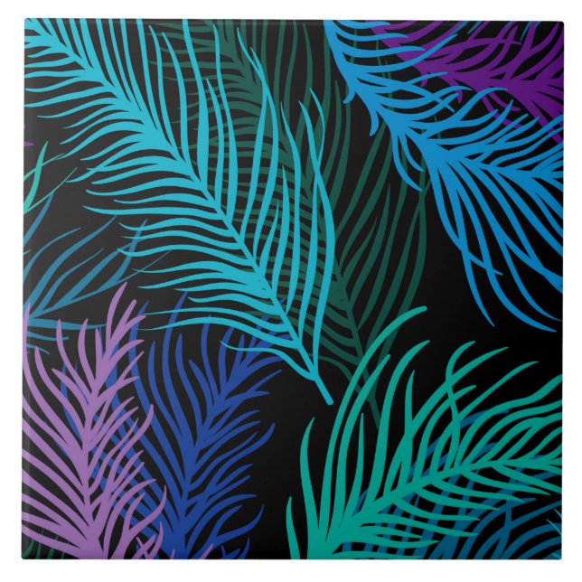 Azulejo De Cerâmica Folhas de Palma Multicoloridas (Frente)