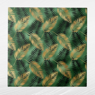 Azulejo De Cerâmica Folhas de Palma Verde Dourada Tropicais