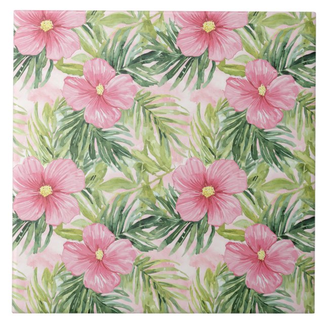 Azulejo De Cerâmica Folhas de Palma Verde Tropicais (Frente)