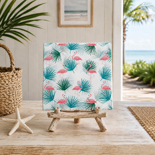 Azulejo De Cerâmica Folhas de Palmeira Tropical de Flamingos