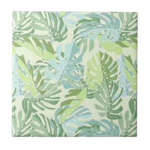 Azulejo De Cerâmica Folhas de Palmeiras Tropicais Pastel