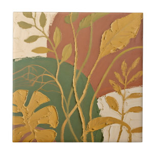 Azulejo De Cerâmica Folhas Douradas Abstrato