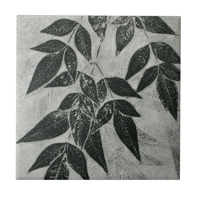 Azulejo De Cerâmica Folhas em Preto e Branco (Frente)