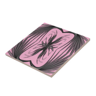 Azulejo De Cerâmica Folhas Featheradas Abstratas Preta e Cinza Espelha