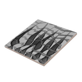 Azulejo De Cerâmica Folhas Florais De Abstrato Preta E Cinza