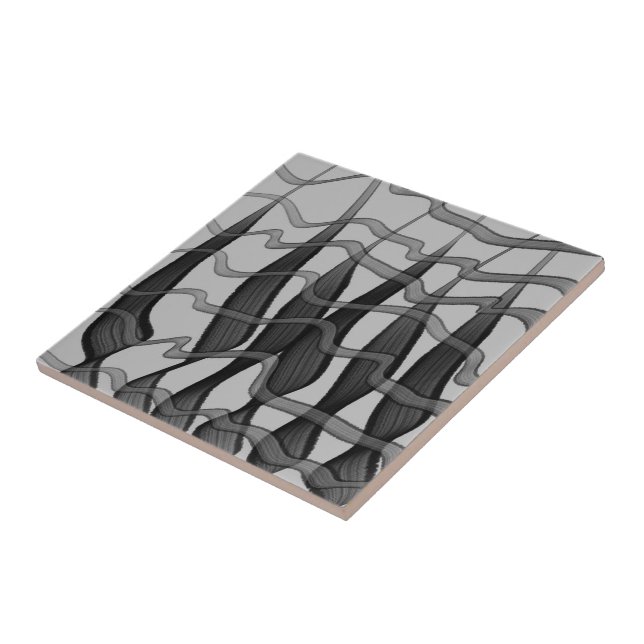 Azulejo De Cerâmica Folhas Florais De Abstrato Preta E Cinza (Lateral)