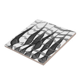 Azulejo De Cerâmica Folhas Florais De Abstrato Preta E Cinza