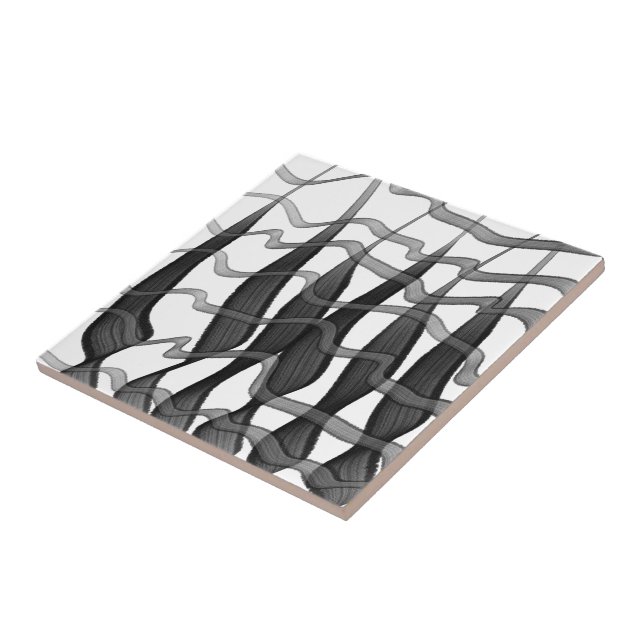 Azulejo De Cerâmica Folhas Florais De Abstrato Preta E Cinza (Lateral)