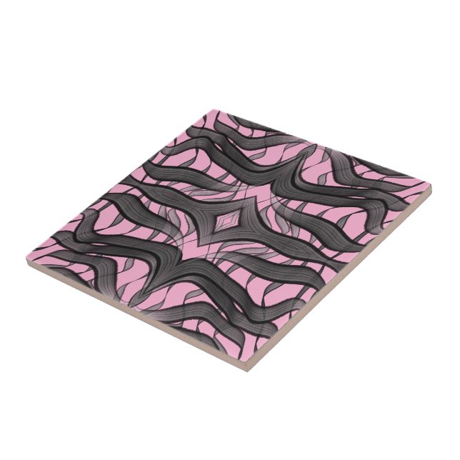 Azulejo De Cerâmica Folhas Florais De Abstrato Preta E Cinza (Lateral)