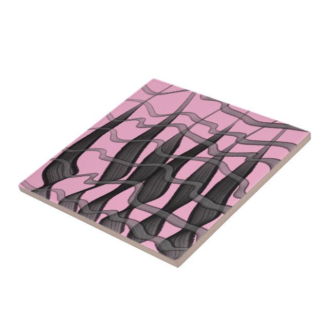 Azulejo De Cerâmica Folhas Florais De Abstrato Preta E Cinza (Lateral)