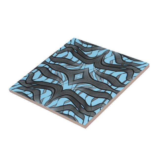 Azulejo De Cerâmica Folhas Florais De Abstrato Preta E Cinza (Lateral)