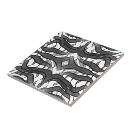 Azulejo De Cerâmica Folhas Florais De Abstrato Preta E Cinza