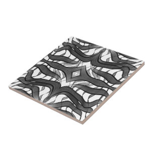 Azulejo De Cerâmica Folhas Florais De Abstrato Preta E Cinza
