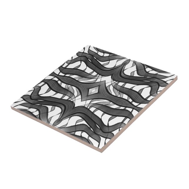 Azulejo De Cerâmica Folhas Florais De Abstrato Preta E Cinza (Lateral)