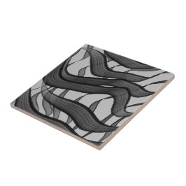 Azulejo De Cerâmica Folhas Florais De Abstrato Preta E Cinza